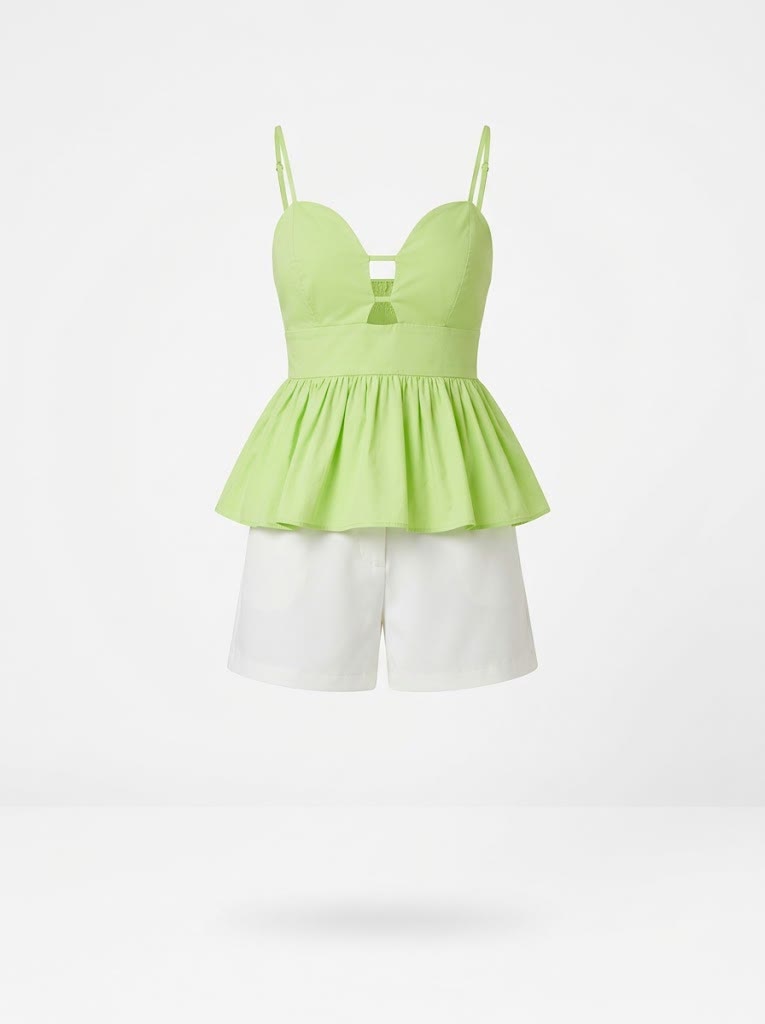 Conjunto Blusa Peplum Lima e Short Branco